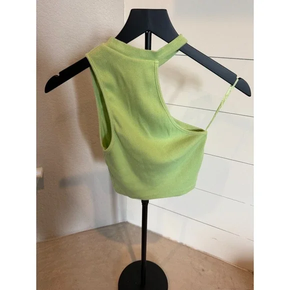 Zara Green Asymmetrical Cutout Ribbed Sleeveless Crop Top Women's‎ Size S - Picture 3 of 8